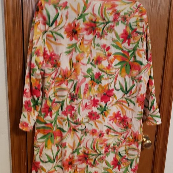 J. Crew XL Tunic Top White Yellow Pink Green Floral Beach Coverup Cott… - Picture 3 of 5